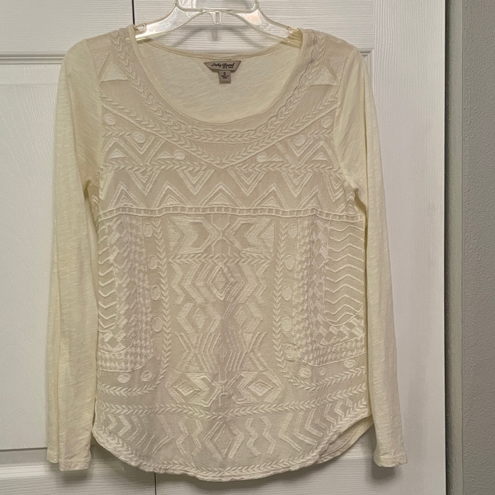 Lucky Brand Lace Inset Bohemian Pullover Top Small Great Condition